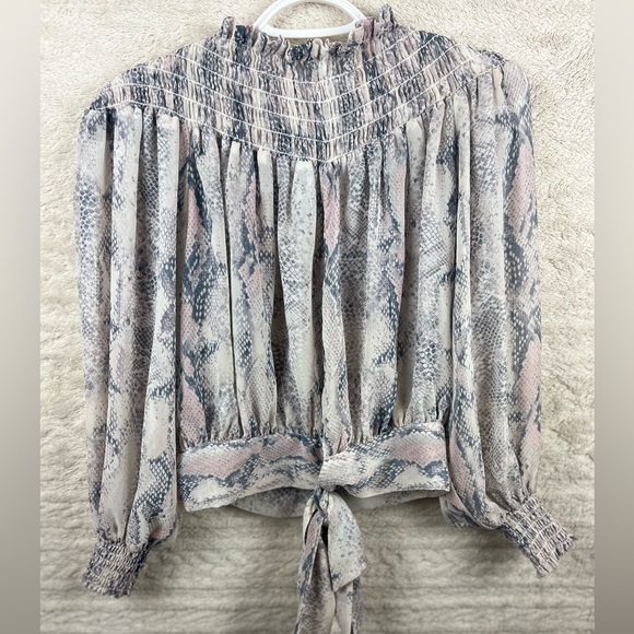 VICI Boho Snake Print Sheer Smocked Blouse Top Small - Picture 10 of 14